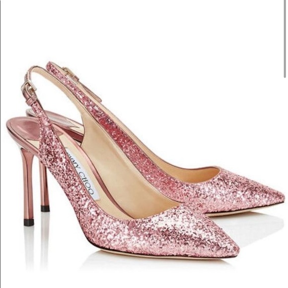 Jimmy Choo Erin Size 36.5 Pink Glitter Slingback Pumps - Picture 2 of 8